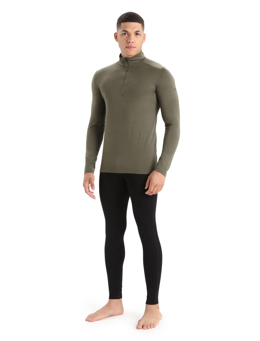 Loden Men's Icebreaker Merino 200 Oasis Long Sleeve Half Zip Thermal Top Base Layers | USA 1358PJJQ